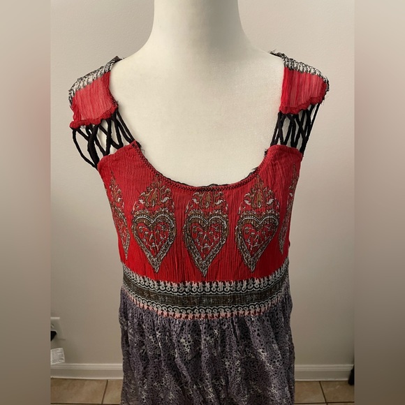 Free People Animal Print Heart Pattern Mini Lightweight Dress Size S - Picture 2 of 7